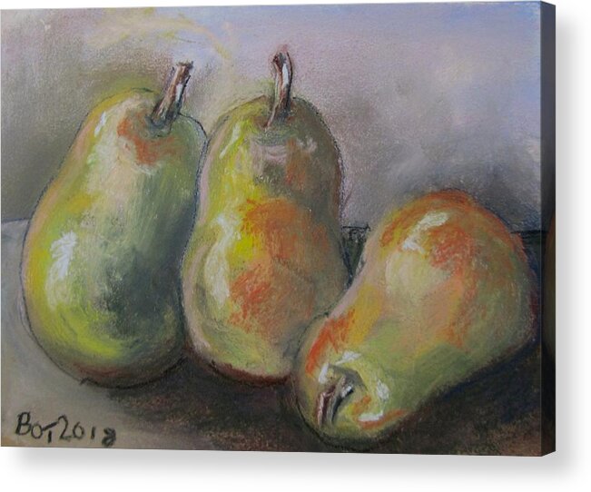 Fruit Acrylic Print featuring the pastel Green Pastel Pears by Barbara O'Toole