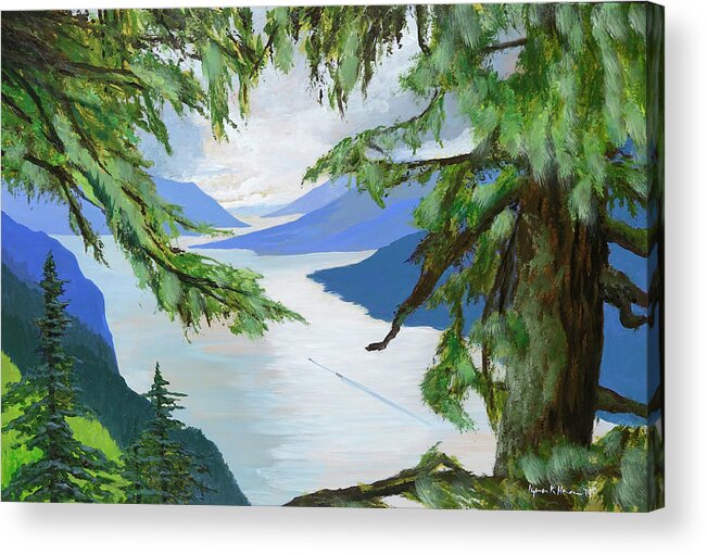 Mountain Acrylic Print featuring the painting Guided through the Fjords by Lynn Hansen