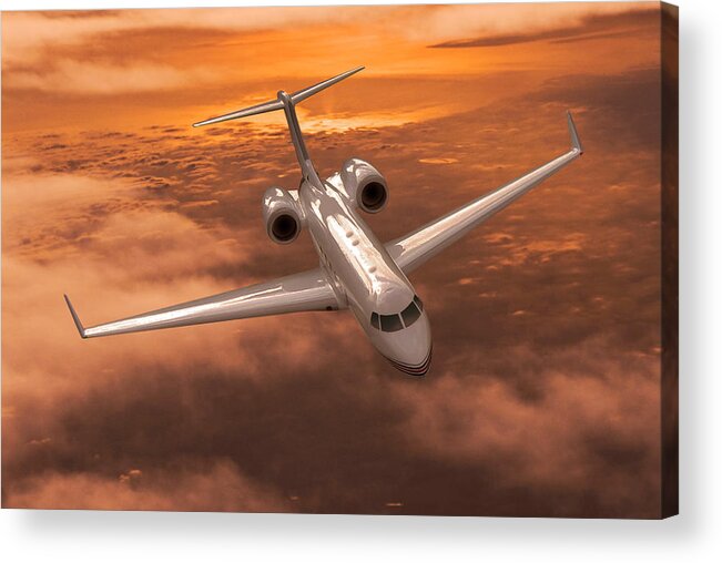 Gulfstream 550 Business Jet Acrylic Print featuring the digital art Gulfstream 550 Out of the Sunset by Erik Simonsen