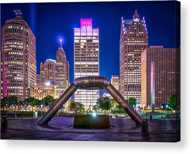 Night Acrylic Print featuring the photograph Hart of Detroit by J Gates Photography