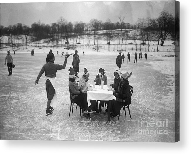 People Acrylic Print featuring the photograph Having Dinner At Table On Ice Rink by Bettmann