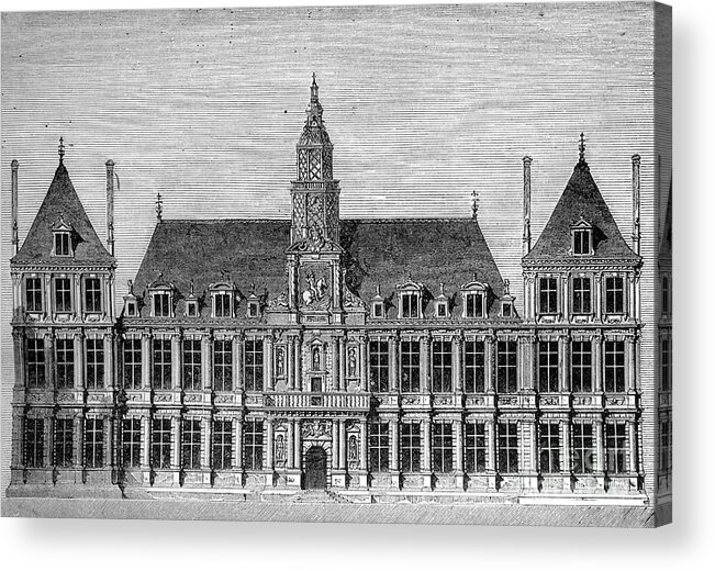 Engraving Acrylic Print featuring the drawing Hotel De Ville, Reims, France by Print Collector