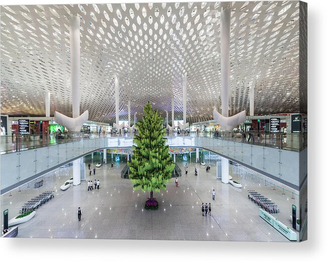 Ceiling Acrylic Print featuring the photograph Interior Of The New Shenzen Airport by Martin Puddy