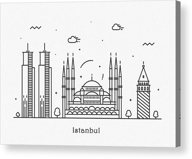 Istanbul Acrylic Print featuring the drawing Istanbul Cityscape Travel Poster by Inspirowl Design