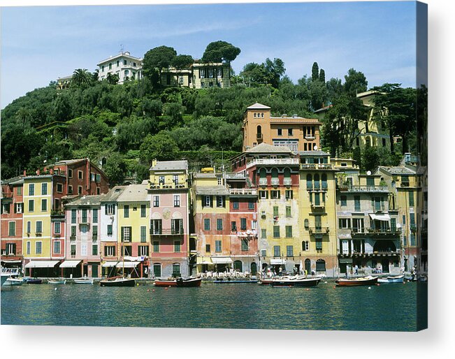 In A Row Acrylic Print featuring the photograph Italy, Liguria, Portofino, Houses By by Vincenzo Lombardo
