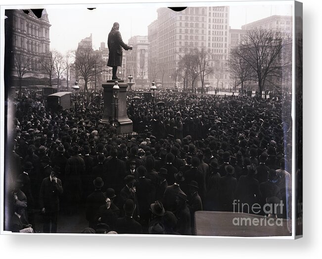 Crowd Of People Acrylic Print featuring the photograph Iww Crowd Gathered In City Hall Park by Bettmann