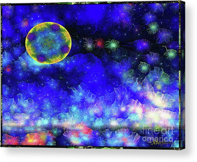 Moon Acrylic Print featuring the mixed media Kaleidoscope Moon for Children Gone Too Soon Number 1 - Ascension by Aberjhani