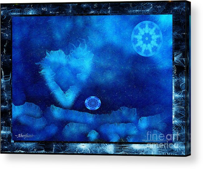 Moon Acrylic Print featuring the digital art Kaleidoscope Moon for Children Gone Too Soon Number 4 - Cerulean Valentine by Aberjhani