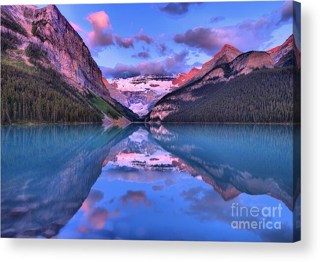 Lake Louise Acrylic Print featuring the photograph Lake Louise Summer Sunrise Reflections by Adam Jewell