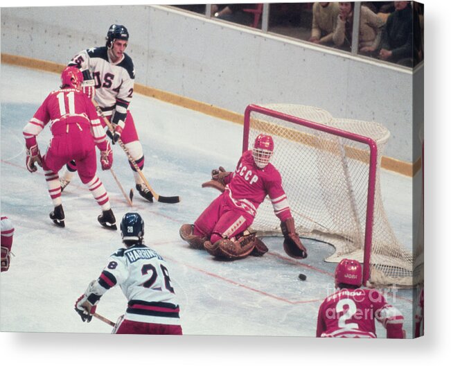 1980-1989 Acrylic Print featuring the photograph Lake Placid 1980 - Ice Hockey - Usa Vs by Bettmann