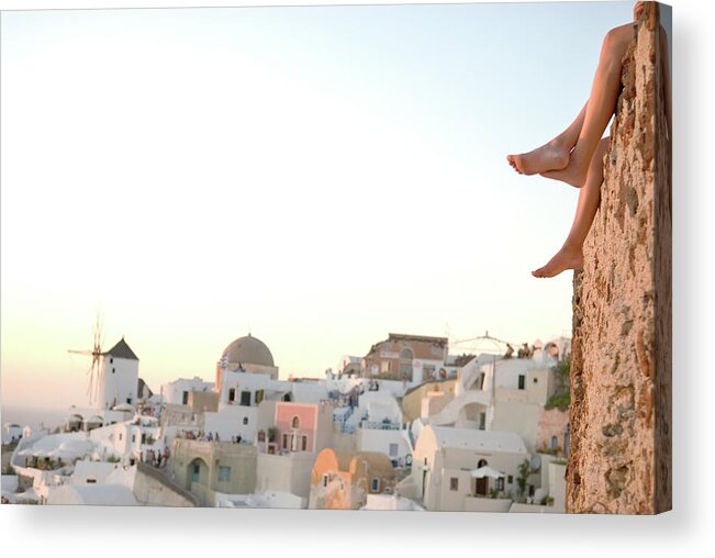 People Acrylic Print featuring the photograph Legs Relaxing On Edge Of Cliff by Erik Buraas