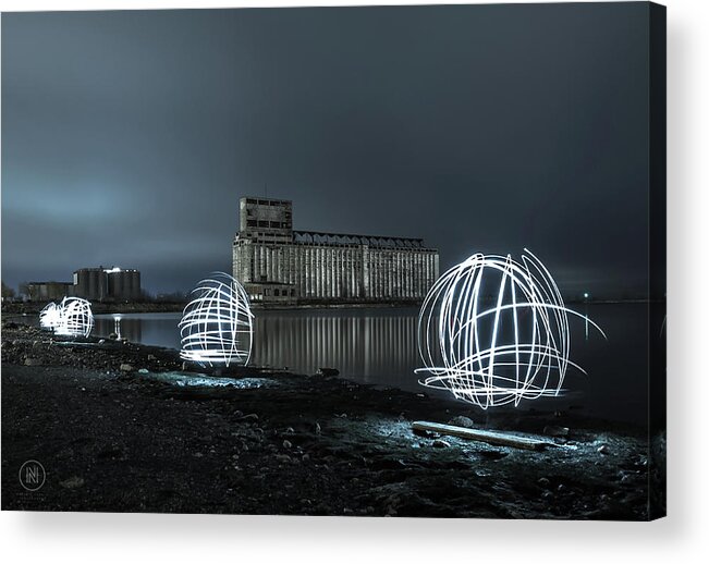 Galagher Pier Acrylic Print featuring the photograph Lights in the Night by Dave Niedbala