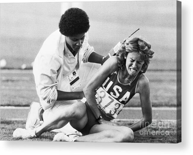 1980-1989 Acrylic Print featuring the photograph Mary Decker Crying In Pain On Track by Bettmann