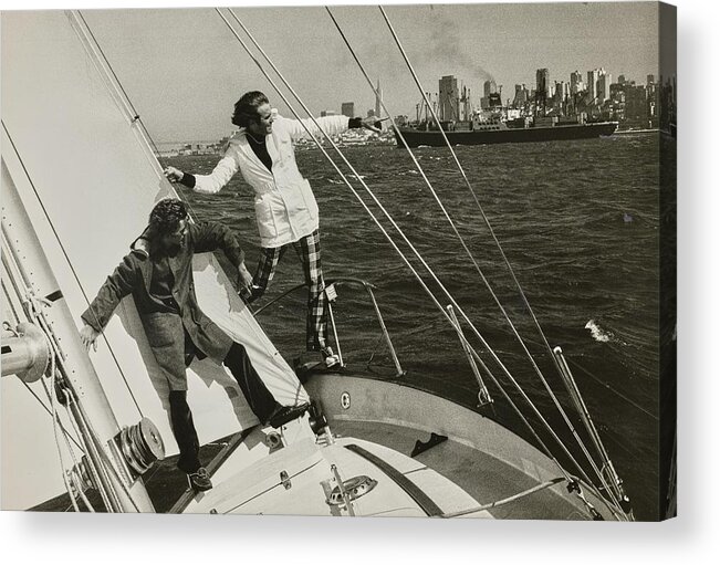 #new2022 Acrylic Print featuring the photograph Men On A Boat In The San Francisco Bay by Bob Stone