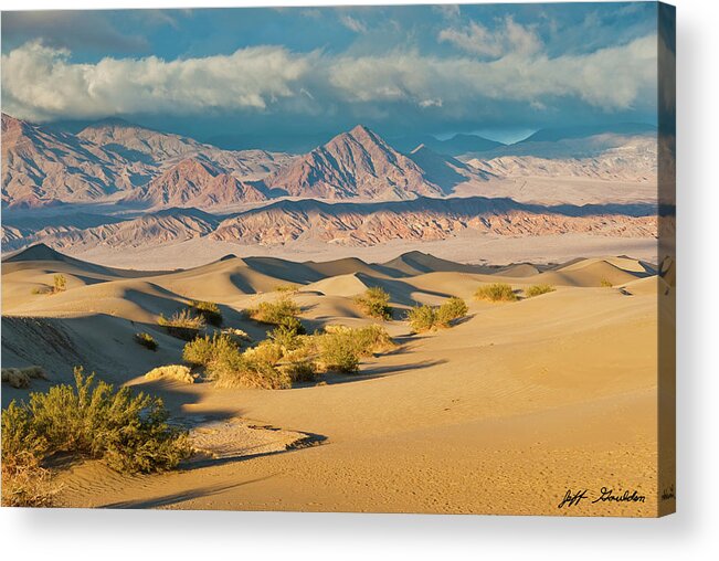 Amargosa Range Acrylic Print featuring the photograph Mesquite Flat Sand Dunes at Sunset by Jeff Goulden