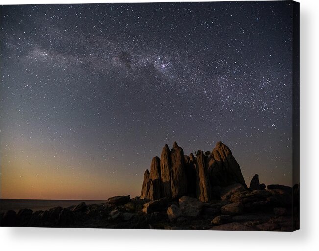 08.05.2015 Acrylic Print featuring the photograph Milky Way Over The Dry Granite Rock by Nhpa