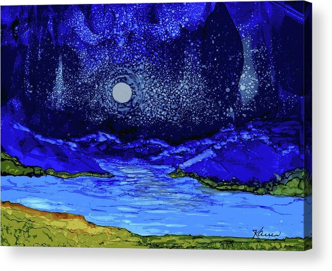 Moon Acrylic Print featuring the painting Moon and Stars 5 by Karren Case