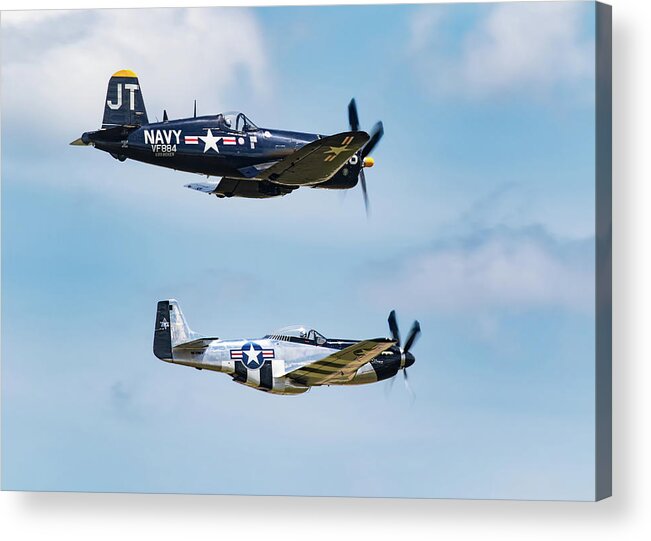 P51 Mustang Acrylic Print featuring the photograph Mustang and Corsair by Art Cole