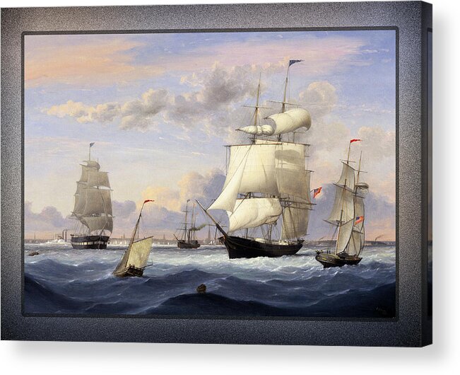 New York Harbor Acrylic Print featuring the painting New York Harbor by Fitz Henry Lane by Rolando Burbon