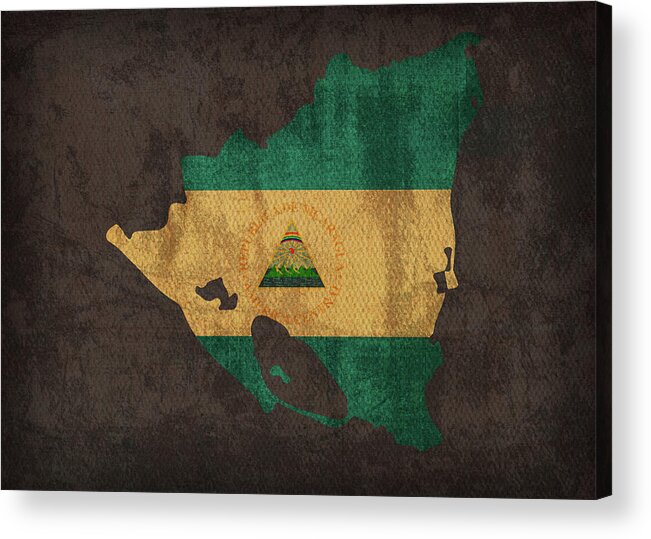 Nicaragua Acrylic Print featuring the mixed media Nicaragua Country Flag Map by Design Turnpike