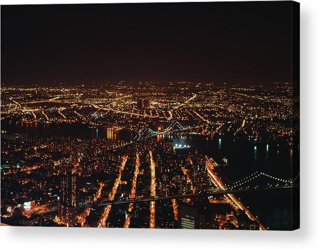 Twin Towers Acrylic Print featuring the photograph Nighttime New York by Alfred Gescheidt