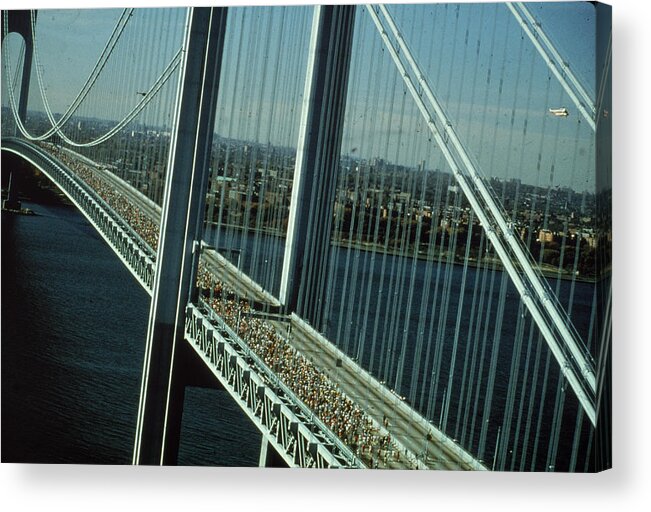 Crowd Acrylic Print featuring the photograph Nyc Marathon Runners On Bridge by Frederic Lewis