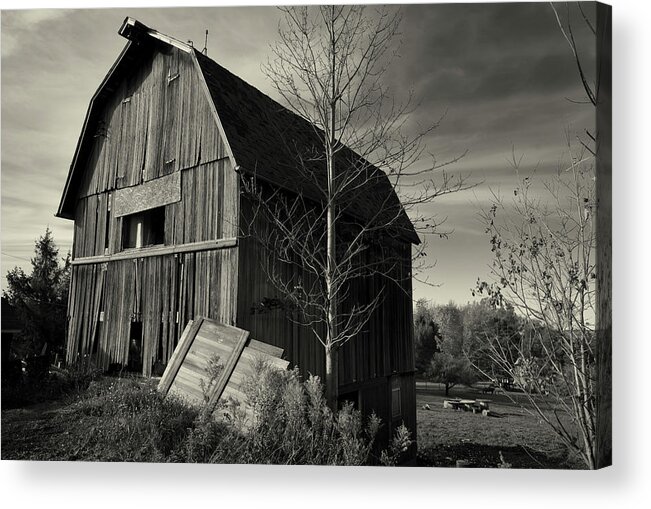 Old Barn Autumn B&w Acrylic Print featuring the photograph Old Barn Autumn B&w by Anthony Paladino
