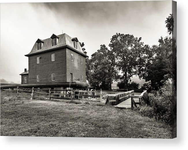 Big Otter Mill Acrylic Print featuring the photograph Foggy Old Mill in Sepia by Norma Brandsberg