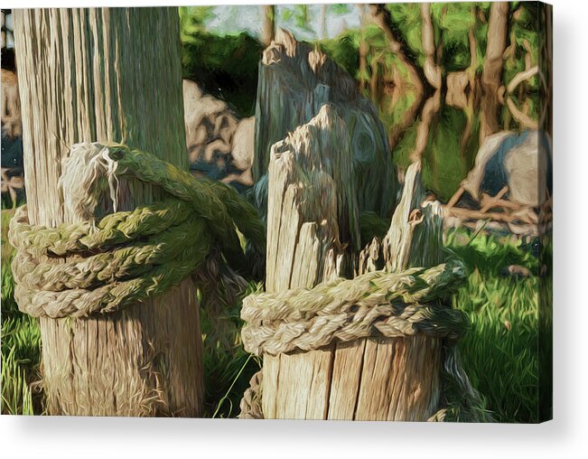 Old Ropes Wrapped Around Dock Post Acrylic Print featuring the photograph Old Ropes Wrapped Around Dock Post by Anthony Paladino