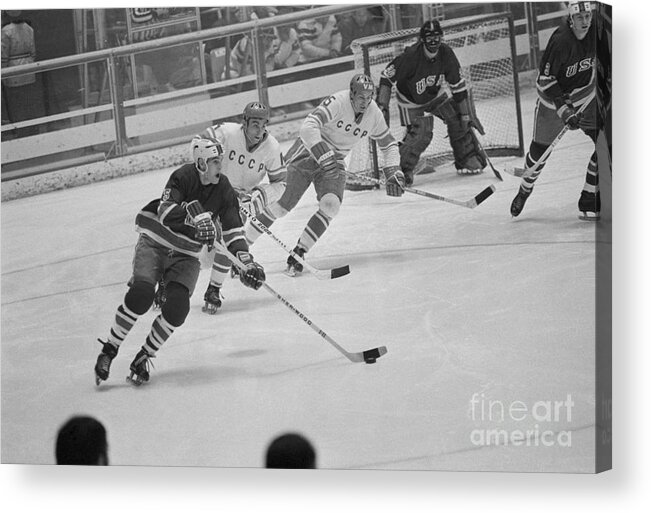 People Acrylic Print featuring the photograph Olympic Ice Hockey Game by Bettmann