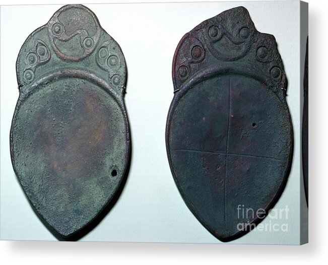 White Background Acrylic Print featuring the drawing Pair Of Bronze Ritual Iron Age Spoons by Print Collector