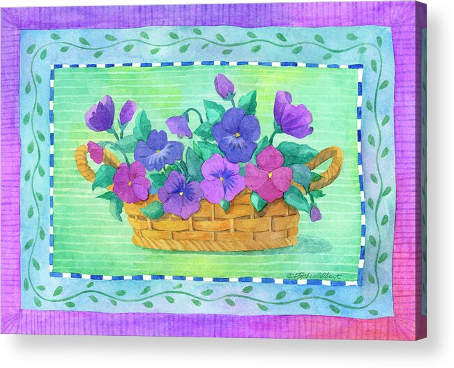 Flowers Basket Acrylic Print featuring the mixed media Pansy Basket by Fiona Stokes-gilbert