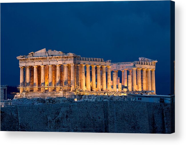 Evening Acrylic Print featuring the painting Parthenon in the Evening by Troy Caperton