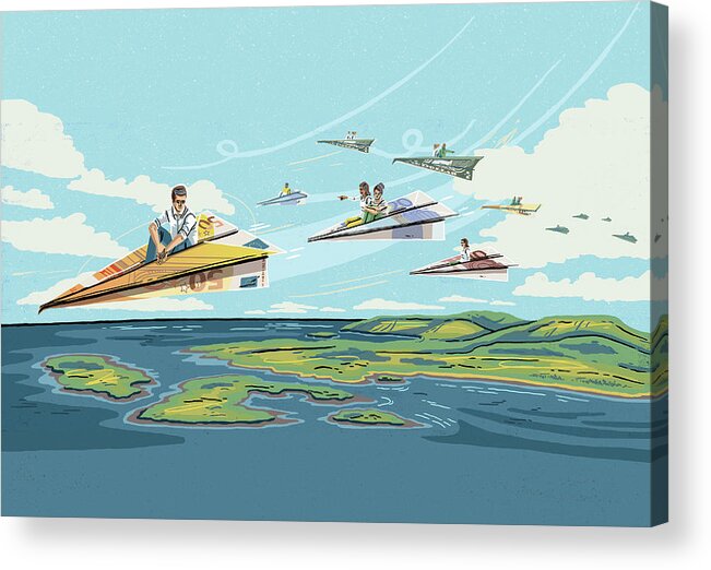 Above Acrylic Print featuring the photograph People Travelling On Euro Paper Planes by Ikon Images