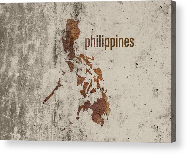 Philippines Acrylic Print featuring the mixed media Philippines Map Rusty Cement Country Shape Series by Design Turnpike