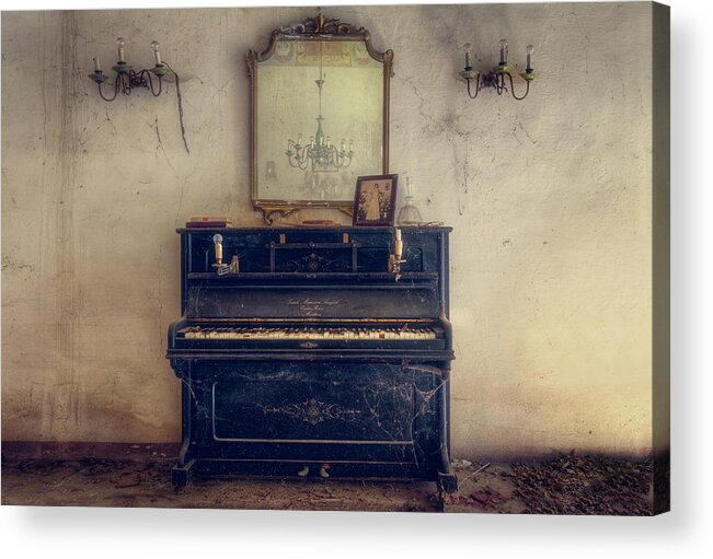 Piano Acrylic Print featuring the photograph Piano with Reflection in Mirror by Roman Robroek