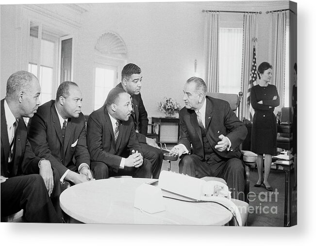 People Acrylic Print featuring the photograph President Johnson Meeting With Civil by Bettmann