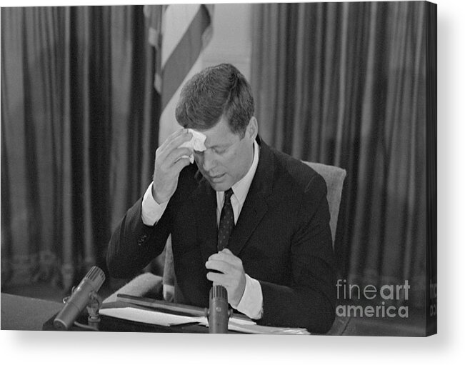 Mature Adult Acrylic Print featuring the photograph President Kennedy Under Stress by Bettmann