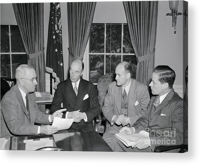 Mature Adult Acrylic Print featuring the photograph President Truman Meeting With Foreign by Bettmann