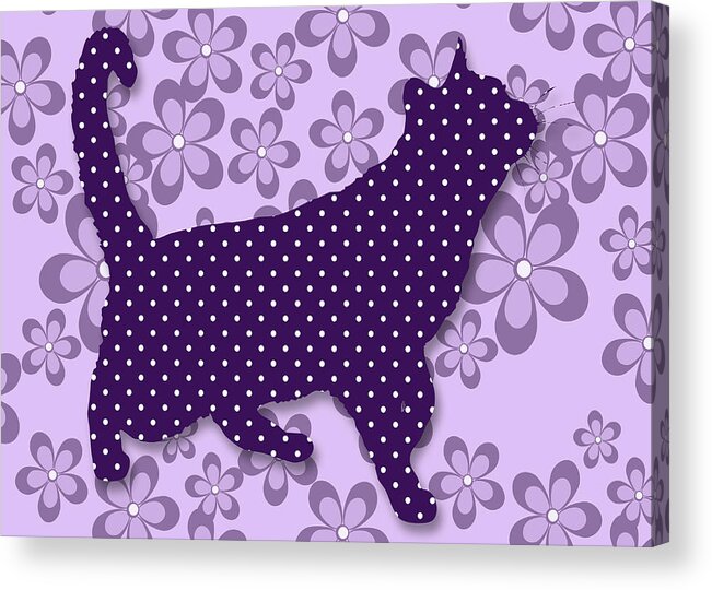Cat Acrylic Print featuring the digital art Purple Polka Dot Cat by Doreen Erhardt