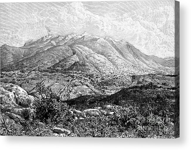 Quito Acrylic Print featuring the drawing Quito And Mount Pichincha, Ecuador by Print Collector