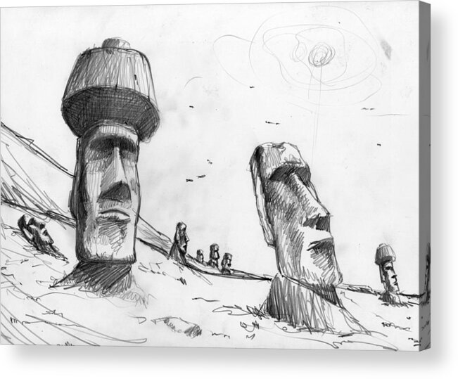 Chile Acrylic Print featuring the drawing Rapa Nui drawing by Andrea Gatti