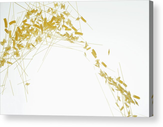 Curve Acrylic Print featuring the photograph Raw Pasta Against A White Background by Dual Dual