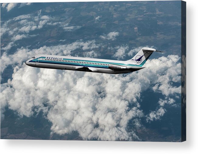 Republic Airlines Acrylic Print featuring the mixed media Republic Airlines New Livery - DC-9 by Erik Simonsen