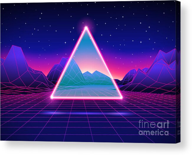 Hipster Acrylic Print featuring the digital art Retro Futuristic Landscape With by Swillklitch