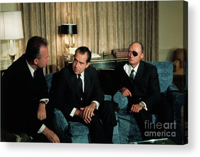Mature Adult Acrylic Print featuring the photograph Richard Nixon Talking With Yitzhak by Bettmann