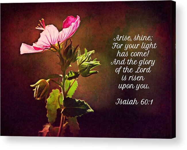 Flower Acrylic Print featuring the digital art Rock Rose Lighted and Scripture by Gaby Ethington