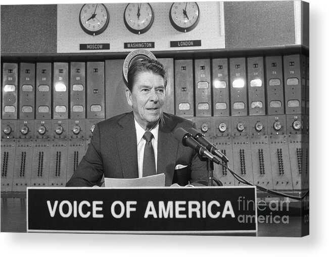 1980-1989 Acrylic Print featuring the photograph Ronald Reagan Making Radio Speech by Bettmann