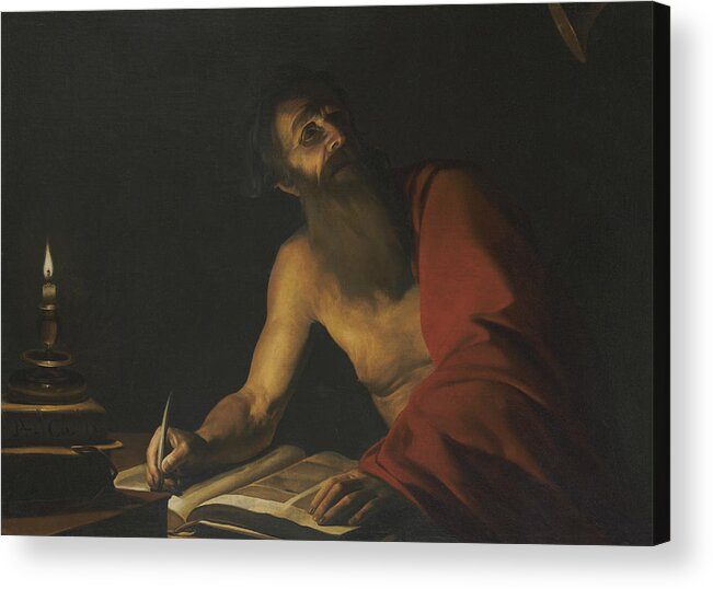 17th Century Art Acrylic Print featuring the painting Saint Jerome Reading by Candlelight by Trophime Bigot