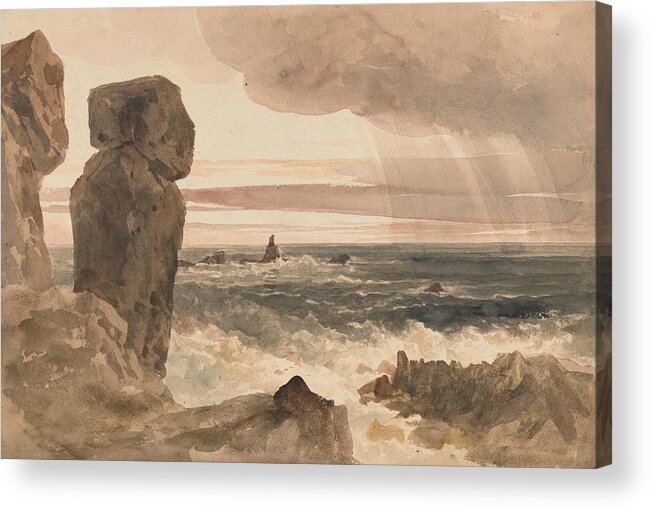 19th Century Art Acrylic Print featuring the drawing Seascape with Rocks Lizard, Cornwall by Peter De Wint